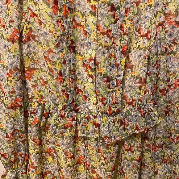 & Other Stories Chiffon Yellow Floral Pintuck Ruffle Dress - Picture 8 of 12